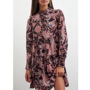 NWT Anthropologie Smocked Neck Cady Paisley Tiered Tunic Dress Extra Small